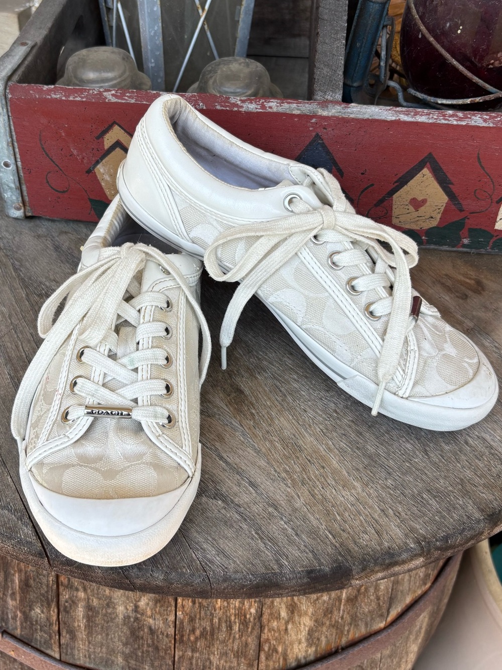 Coach Francesca Cream Signature Canvas Lace-Up Sneakers